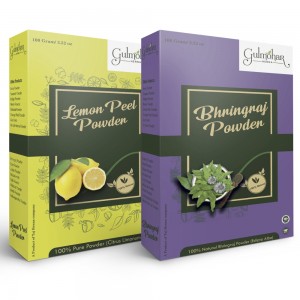 Gulmohar 100% Organic, Pure and Natural Bhringraj Powder and Lemon Powder for hair and skin care 200g