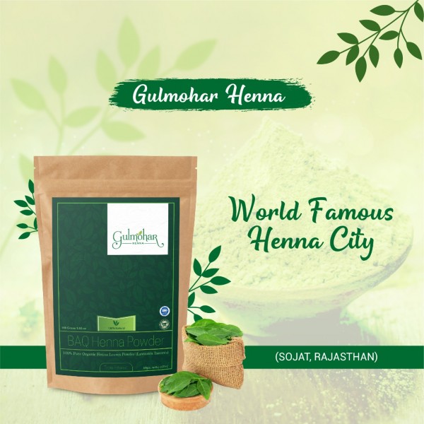 Gulmohar Organic BAQ Mehandi Powder (Triple Shifted) Sojat Rajasthani